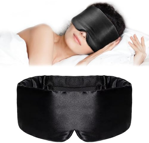 ZYEKIU Sovmask män för personer som sover på sidan ögonmask sovmask, andas ögonmask silke cool ögonmask för sömn justerbar skugga för män kvinnor och barn (svart)