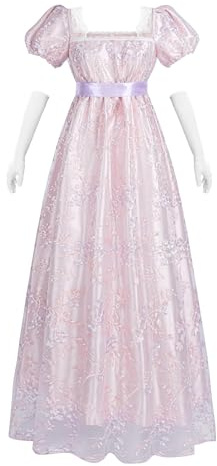 FCCAM Women's Regency Dress Jane Austen Long Vintage Dresses Victorian Ball Gown with Gloves Empire Waist Dress, XL