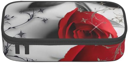 KLJnmbb Red Rose 1 Print Travel Pencil Case 8.3 X 2 X 3.7 Inches Functional Storage Bag For Office Supplies