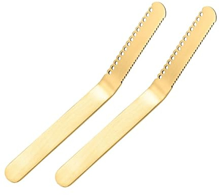 FytStycale 2 Piezas Cuchillo Untador Inoxidable con Orificios y Borde Serrado Especial para Raspar y Queso Pan Jamón Apto, Oro, Individual