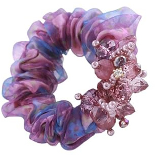 Haargummis Aus Stoff 1pc Organza Haar Band Seide Garn Stoff Kristall Kopfschmuck Blume Hohe Elastische Haare Seil Gummi Mädchen(A Deep Purple)