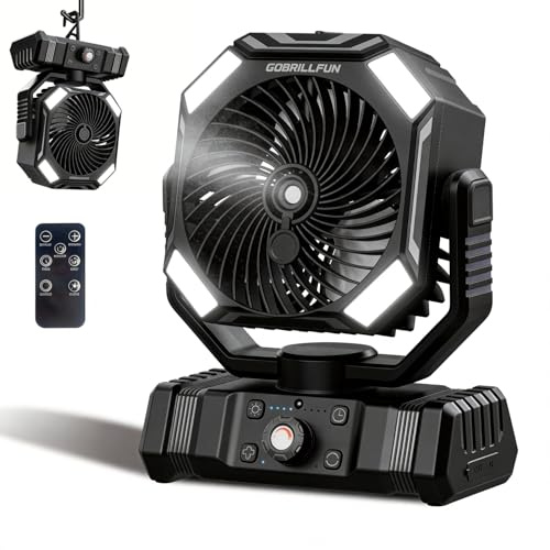 Bärbar Dimfläkt 10000 mAh, Fjärrkontroll, Tank, LED, Timer | Uppladdningsbar oscillerande fläkt med 2 dimlägen, LED-ljus och timer för uteplats och camping