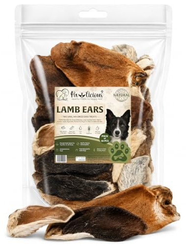 Pawlicious Lamb Ears with Fur for Dogs, 10 Pack, Natural Air-Dried Chews