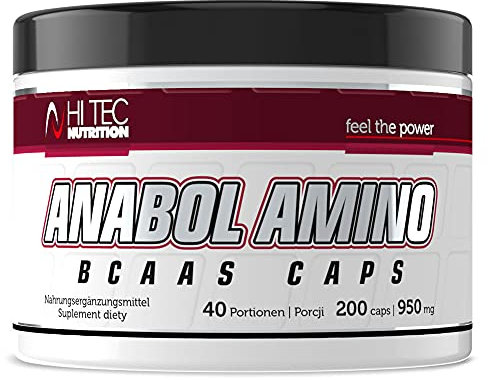 HI TEC NUTRITION Amino Anabol BCAA Verzweigtkettige Aminosäuren - mit Hohem Leucingehalt Isoleucin Muskelaufbau Neutral für Intensives Training - 200 Kapseln 5 Kapseln vor und nach dem Training