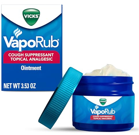 Vicks VapoRub Original Cough Suppressant Topical Analgesic Ointment 3.53 oz, Best used for relief from cold symptoms, aches, and pains