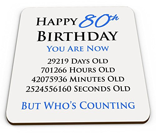 Happy 80th Birthday You are Now Days Hours Minutes Seconds Old Novelty Glossy Mug Coaster - Blue