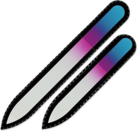 Exklusive Glasnagelfeile - Mont Bleu Set bestehend aus 2 Farbige Glasnagelfeilen in Tasche aus schwarzem - echtes gehärtetes Glas aus Tschechien - Handgefertigt - Geschenk für frauen