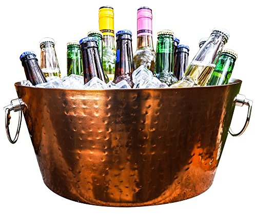 BREKX Insulated Rose Copper Double Walled Ice Bucket for Parties, Anchored Wine Bucket/Large Ice Bucket with Handles, Drink Cooler for Parties, 12 Quarts (3 Gallon)