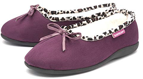 DUNLOP Ladies Leopard Trim Slippers MTO - Purple - UK 5