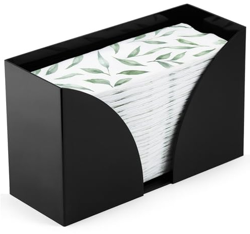 SimplyImagine Black Paper Towel Holder Countertop Dispenser - Acrylic Rectangular Hand Towel Tray & Tissue Box Cover - Bathroom Accessories, C-Fold, Z-Fold & Multifold Napkin Organizer & Storage