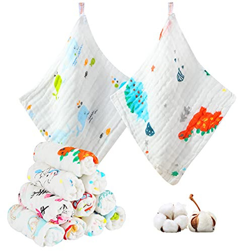 Koo-dib Baby Waschlappen SpucktüCher Baby Musselin Tuch HandtüCher Weiche MulltüCher SabberläTzchen Neugeborene 6-Schichten GesichtstüCher SaugfäHig Junge MäDchen 10 StüCk 25x25 cm