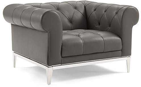 Idyll Leather Chesterfield Armchair - Comfort & Luxury, Soft Leather Upholstery, Dense Foam Padding, Sturdy Stainless Steel Base, Vintage Sofa Couch, 300 lbs Weight Capacity, Gray
