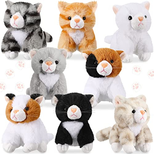 8 Juguetes de Peluche para Mascotas Animales de Peluche Surtido Pequeño de 5 Pulgadas Figuras de Peluche de Animal Muñeca de Felpa Linda para Niños Decoración (Gato de Pelo Largo)