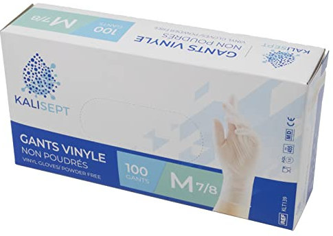 KALISEPT INTCO - Confezione da 100 - Guanti in vinile medico e industriale di alta qualità, standard applicabili. (non in polvere)