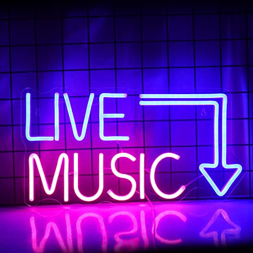 Wanxing Live Music Neon Schild Musik Neon Sign Leuchtreklame Music Neonlicht Schriftzug Led Schild Buchstaben Musik Neon Led Leuchtschild für Bierbar,Musikstudio,Schlafzimmer,Wanddekoration,Party,Club