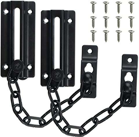 2 Pack Door Chain Lock, Chain Door Guard with 12 Screws, Sturdy & Rust-Resistant Steel Chain Locks for Inside Door and Extra Front Door Lock Child Safe (Black)