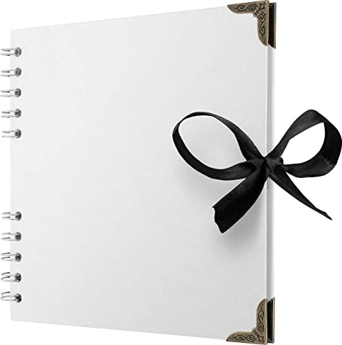 Bstorify Square Scrapbook Photo Albums 36 Pages (18 x 18 cm) White | Thick Paper, Metal Corners, Ribbon Closure - Ideal for Your Scrapbooking Albums, Art & Craft Projects (White, 18 x 18 Cm)