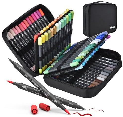 KEMYR 80 Farben Dual Brush Pen set，Filzstifte Dicke und Dünne,Malstifte für Erwachsene, Farbstifte für Bullet Journal, Kalligraphie, Manga, Malbücher und Handlettering