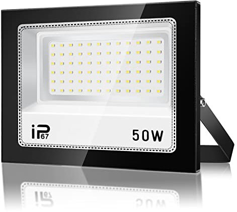 VRFMALIY LED Strahler Außen 50W, IP67 Wasserdicht Superhell LED Fluter, 5000LM Außenstrahler Led Scheiwerfer,7000K Kaltweiß Flutlicht Led Außen Aussenstrahler für Auffahrt,Hinterhof,Garten,Werkstatt