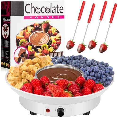 Lallisa Electric Fondue Pot Set, Chocolate Fondue Kit, Detachable Serving Trays with 4 Roasting Forks, Valentine's Day Gift Set for Date Night House Warming Melting Parties(White)