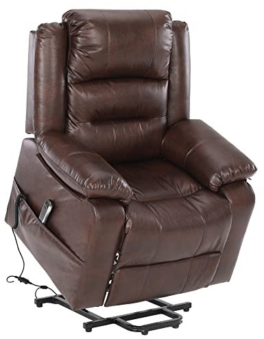 S*MAX Fernsehsessel elektrisch verstellbar 2 Motoren fernsehsessel mit aufstehhilfe elektrisch Sessel mit Aufstehhilfe Seniorensessel Liegefunktion VollluftLeder USB Ladeanschluss Fernbedienung Braun