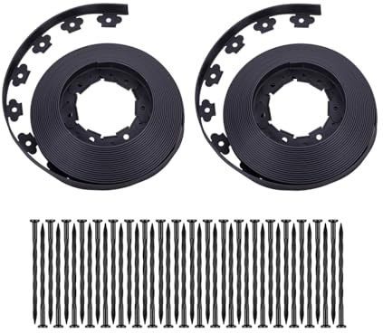 Garden Edging，100FT Landscape Edging 120 Stakes(8 60Pcs& 6 60Pcs) for Lawn 1.5 Inch Tall (Black, 100FT+120stakes)