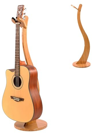 EASIDAYFAN Wooden Guitar Stand Floor - Handmade Bamboo Guitar Music Stands for Acoustic Guitar Players, Wood Guitars Holder with Hanger for Electric Guitar, Banjo (Bamboo)