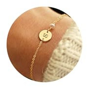 TINGN Gold Perlenarmband mit Buchstaben Armbänder Damen – Armband mit Buchstaben S Personalisierte Geschenke für Frauen Perlen Armbänder Damen Geschenke für Frauen Schmuck