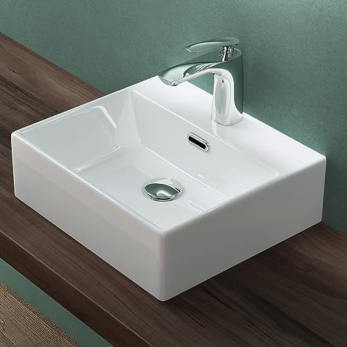 Mai & Mai Vasque à Poser 41x36x13cm Lavabo en Céramique Blanc Rectangulaire avec Nano-Revêtement BR206