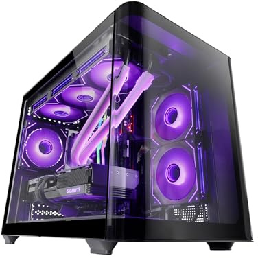 Mars Gaming MC-FUSIONM, Gaming Micro-ATX Chassi, Komplett Sidofönster och Böjd Front i Härdat Glas, Mini-Tower PC Dubbelkammarstruktur, Vätskekylning Stöd, Optimerad Invändig Utrymme, Svart