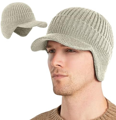 GMTEO Elastic Warm Ear Protection Knitted Hat, 2025 Neu Mütze mit Ohrenklappen, Herren Wintermütze Strickcap, Mütze Herren Winter (DE/NL/SE/PL, Alphanumerisch, Einheitsgröße, Khaki)