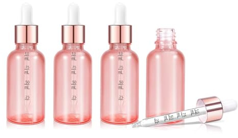 30 ml pipettflaskor, 4-pack – roséguldfärgade glasflaskor med pipett och måttskala, inkl. tratt, pipetter & etiketter – för eteriska oljor, tinkturer & doftoljor
