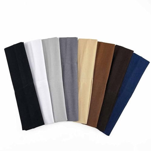 Breites Haarband Damen Sport Stirnband Herren,8 Stück rutschfeste Stirnbänder Elastisches Tuch Kopfband Schweiß Haarbänder Sportstirnband für Yoga Laufen Exercise Mehrfarbig 19,5 x 5cm