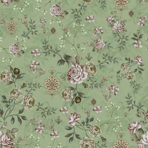 VaryPaper Papier Peint Fleuri Vintage Rouleau Adhesif Decoratif Vert 44.5cmx200cm Film Adhesif pour Meuble Papier Peint Autocollant Mural Chambre Fille Salon Stickers Placard Tiroir Armoire Étagère
