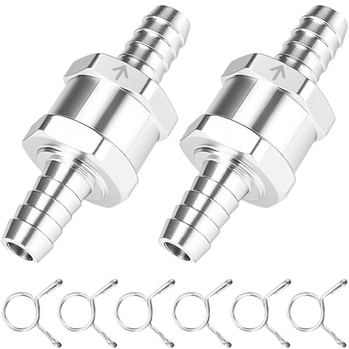 Paquete de 2 válvulas antirretorno de aluminio de 10 mm, válvula de retención unidireccional para combustible/aceite/gas/gasolina/diésel, válvula antirreflujo para automoción, carburador y sistemas de