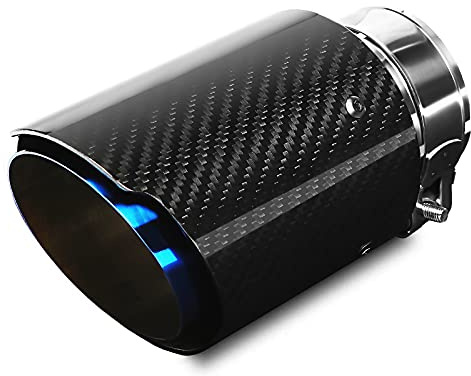 Krtopo 60MM(2.36) Embouts D'éChappement de Voiture En Acier Inoxydable Et Fibre de Carbone Brillant Sortie Echappement Voiture Sortie d'Air 89 mm (3,5 pouces) (Noir Bleu Brillant)
