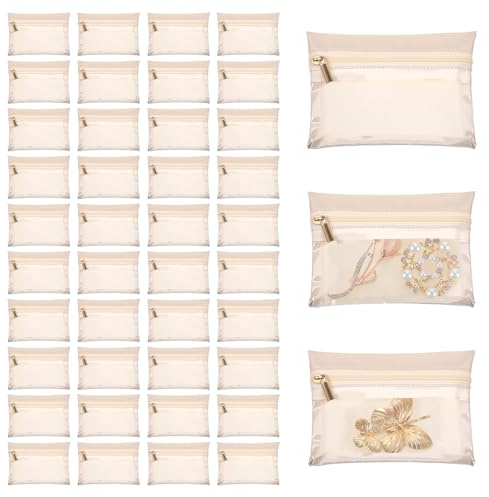 40 Pcs Travel Jewelry Pouches Bulk Clear Velvet Portable Jewelry Pouches for Storage Jewelries Bags Flannel Silk Small Pocket Organizer Makeup Case with Zipper for Rings Bracelets Earrings Necklaces