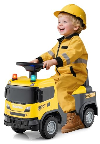 COSTWAY Porteur Enfant avec Volant & Klaxon & Sirènes, Voiture à Pousser Enfant avec Lumières & Musique, Coffre à Jouets, Charge 23 kg pour Garçons Filles de 18+ Mois (Jaune)