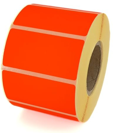 MD Labels Etiquetas Adhesivas Rojo Neón 60 x 30 mm en Rollo – 1000 Unidades – Etiquetas Autoadhesivas Fluorescentes para Oficina, Almacén y Envíos