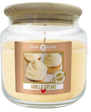 Candela in Giara di Vetro - Profumata alla Vaniglia - Senza Allergeni - Durata 80 Ore - Coperchio in legno - Cereria Di Giorgio