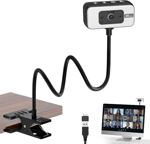 Webcam for PC, 4K Streaming Camera with Light, Web Camera for Desktop/Laptop Computer Webcam with Microphone, Plug and Play USB Web Camera with Bracket, for Live Streaming, Video Calls (Black)
