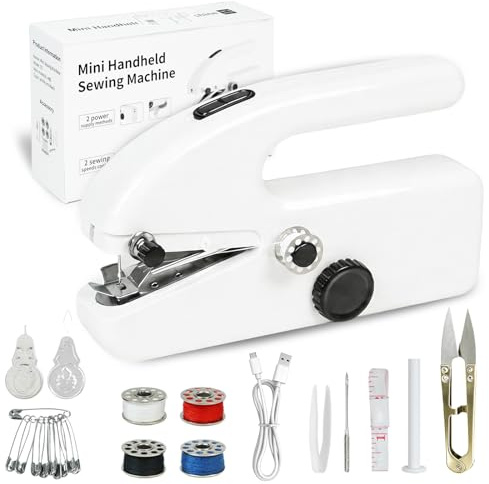 Handheld Mini Sewing Machine for Beginners - Portable Electric Stitching Device with 2 Speeds, Dual Power Supply (Battery/USB), Ideal for Home, Travel, DIY & Quick Repairs - White