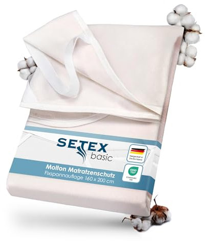 SETEX Molton Matratzenschutz, 160 x 200 cm, Eckgummis, Matratzenschoner aus 100 % Baumwolle, Basic, Naturfarben, Natur, Beige