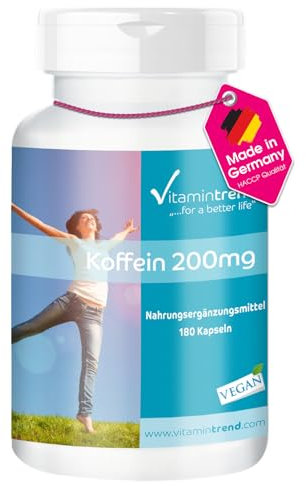 Caffeina pura polvere in capsule 200mg - 180 capsule - Per 6 mesi - Vegan - Caffeina ad alto dosaggio | Vitamintrend®