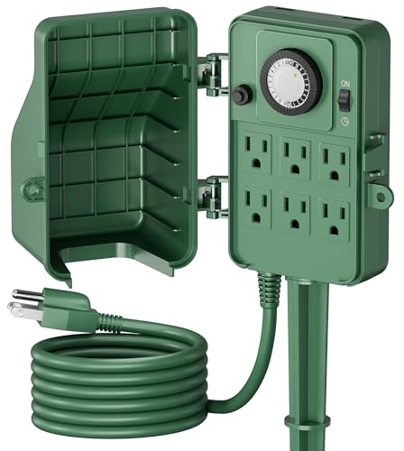 BN-LINK Outdoor Power Stake Timer Waterproof, 24-Hour Mechanical Timer with 6 Grounded Outlets, 6FT Extension Cord for Halloween/Christmas Decor Lights, ETL Listed