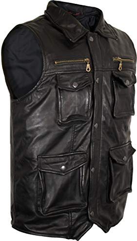 Läderväst Herr I Äkta Lammnappa Slim Fit - Herrväst Läder Ärmlös Med Dragkedja, Tryckknappar, Bröstfickor, Klassisk Casual Biker Gilet