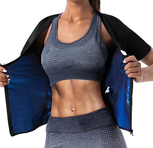 Women Sauna Vest Sweat Tank Top Zipper Compression Shirts Heat Trapping Waist Trainer(TBH6005-01-S)