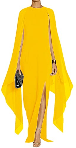 MAYFASEY Abito da Sera Elegante da Donna, con Maniche Svasate, Elegante, con Mantello, Giallo, M