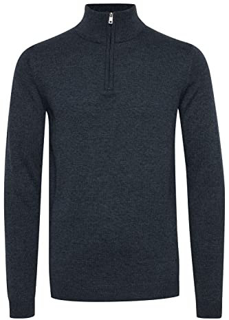 11 Project Ingfried Herren Strickpullover Troyer Feinstrick Pullover mit Troyerkragen, Größe:L, Farbe:Insignia Blue Melange (1940101)