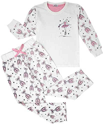 A2Z 4 Kids Girls Ballerina Print Children PJs 2 Piece Cotton Set Lounge Suit- PJS 168 Dance Baby Pink._7-8